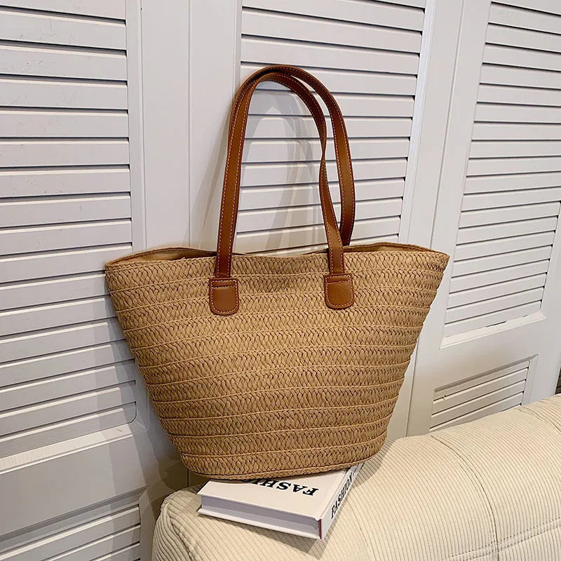 Women's Large Capacity Shoulder Bag Summer Straw Woven Basket Handbag Fashion Female Luxury Designer Beach Bag Bali Shopper Tote 