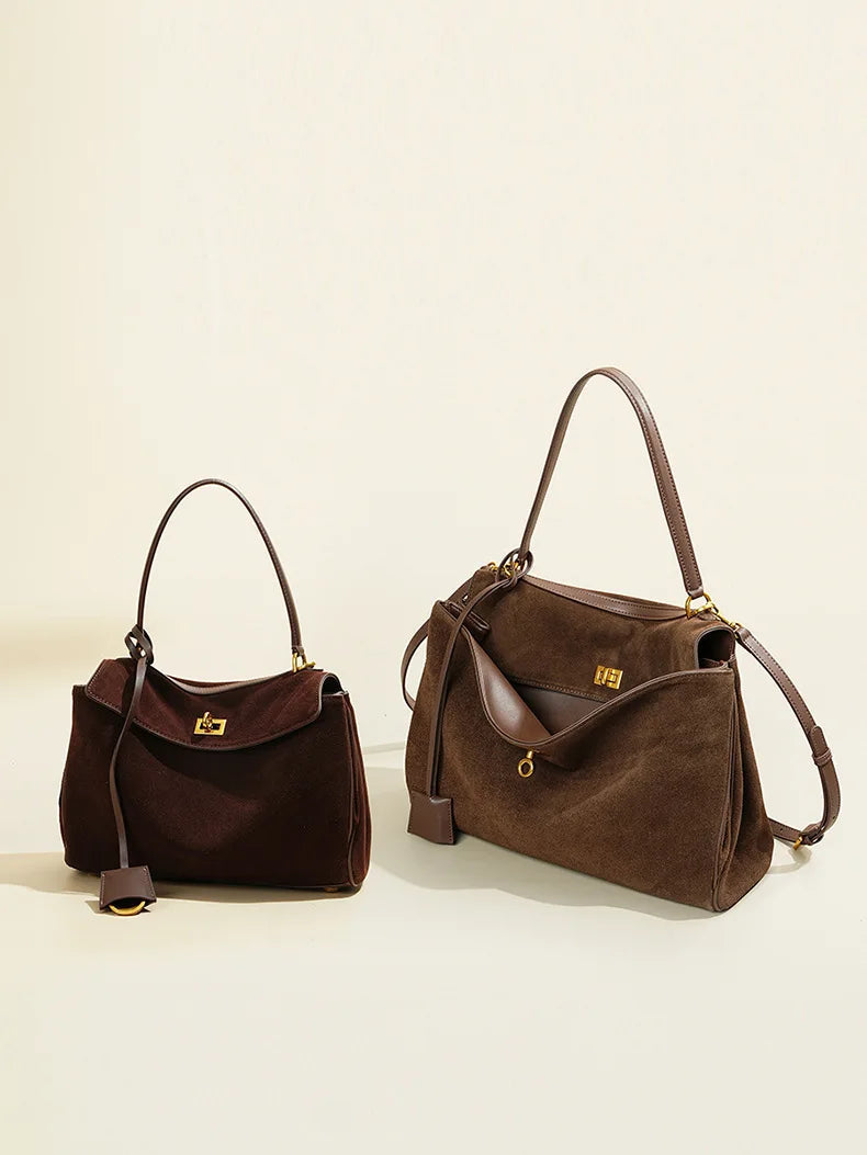 Rodeo bag women's genuine leather Kelly tote bag frosted cowhide large capacity single shoulder hand-held armpit bag 