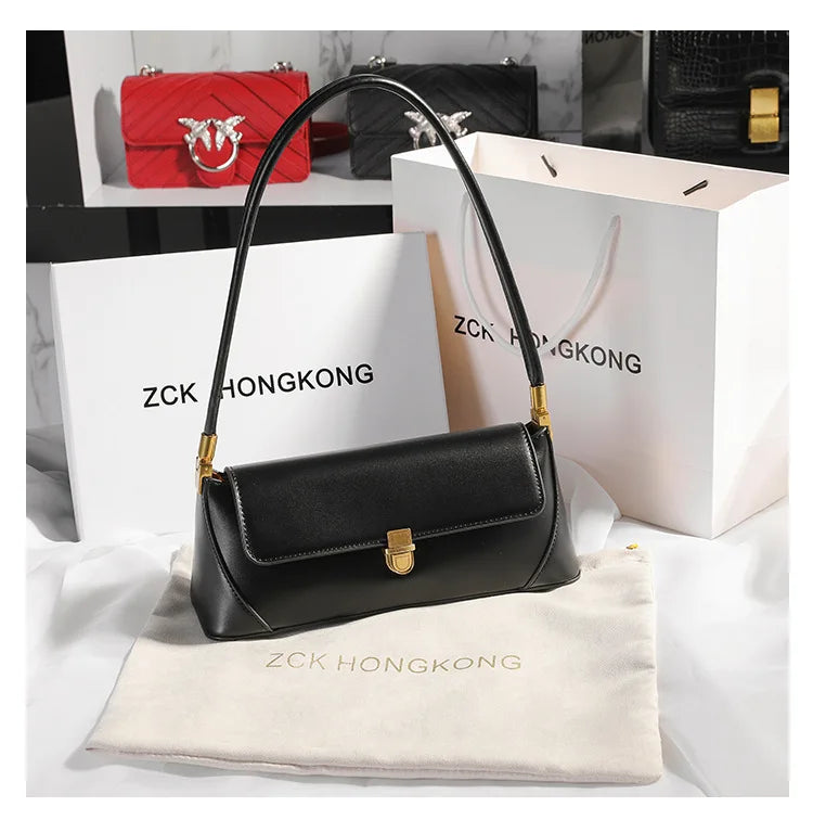 Armpit bag retro niche design high-end solid color one-shoulder portable genuine leather women's bag spring and summer versatile 