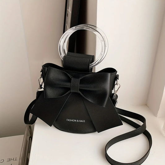 Stylish Women's Bucket Bag with Detachable Strap and Elegant Bow Accent Casual Shoulder Crossbody Bag, Summer Handbag Purse 