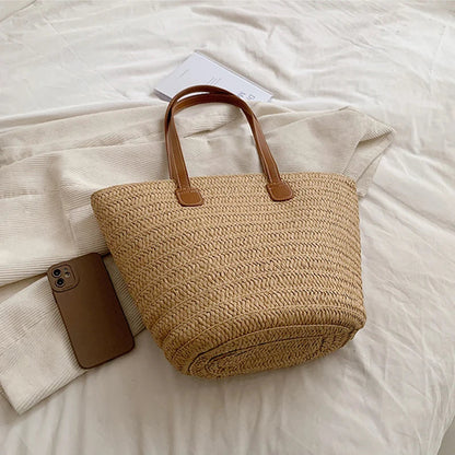 Women's Large Capacity Shoulder Bag Summer Straw Woven Basket Handbag Fashion Female Luxury Designer Beach Bag Bali Shopper Tote 