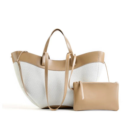 Motingsome Summer Tote Bag Woman Holiday Handbag Luxury Designer Bags Cotton Fabric with Cow Leather Shoulder Purses 2025 New 
