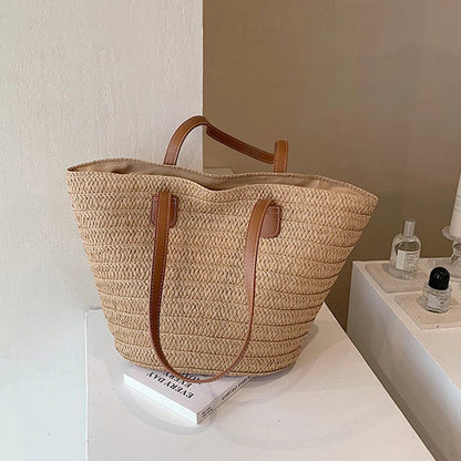 Women's Large Capacity Shoulder Bag Summer Straw Woven Basket Handbag Fashion Female Luxury Designer Beach Bag Bali Shopper Tote 