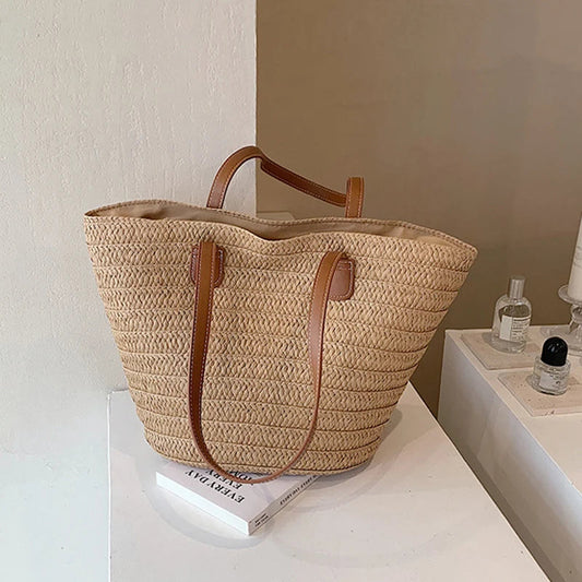Women's Large Capacity Shoulder Bag Summer Straw Woven Basket Handbag Fashion Female Luxury Designer Beach Bag Bali Shopper Tote 