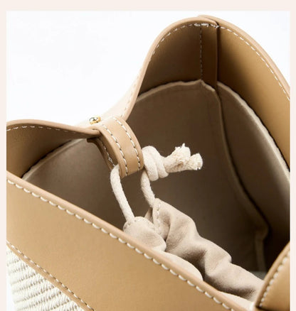 Motingsome Summer Tote Bag Woman Holiday Handbag Luxury Designer Bags Cotton Fabric with Cow Leather Shoulder Purses 2025 New 