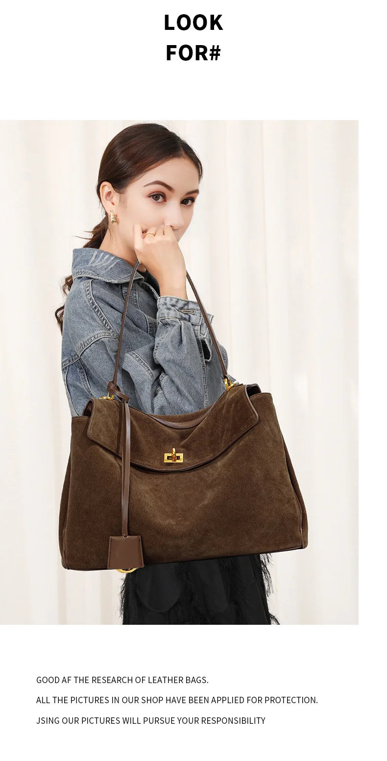 Rodeo bag women's genuine leather Kelly tote bag frosted cowhide large capacity single shoulder hand-held armpit bag 