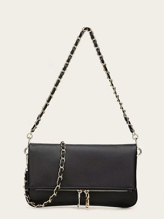 Fashionable classic PU waterproof fabric lychee pattern shoulder bag under the armpit, irregular flip design, suitable for shopp 