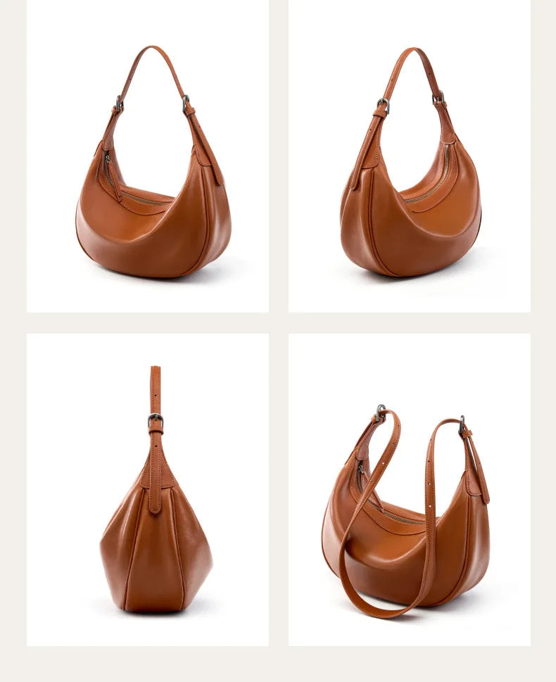 Motingsome Hobo Bag Woman Genuine Leather Handbag 2025 New Vegetable-tanned Cowhide Purses Large-capacity Niche Underarm Bags 
