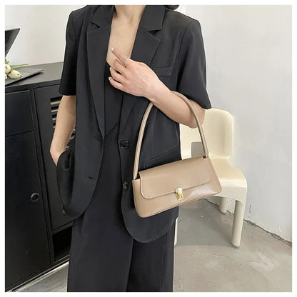 Women's Shoulder Bag Handbag Retro Underarm Bag Fashion Simple Solid Color New Hand Shoulder Bag 