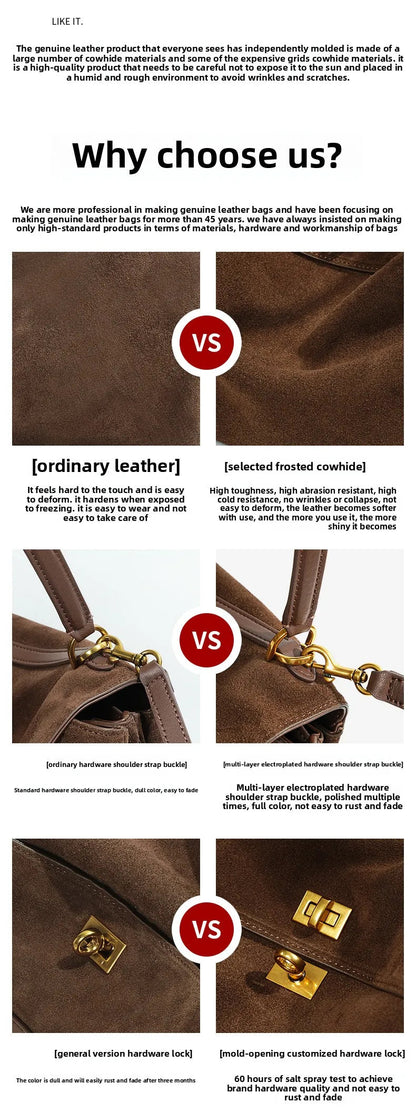 Rodeo bag women's genuine leather Kelly tote bag frosted cowhide large capacity single shoulder hand-held armpit bag 