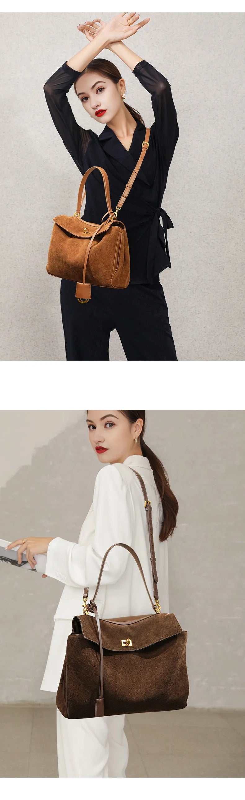 Rodeo bag women's genuine leather Kelly tote bag frosted cowhide large capacity single shoulder hand-held armpit bag 