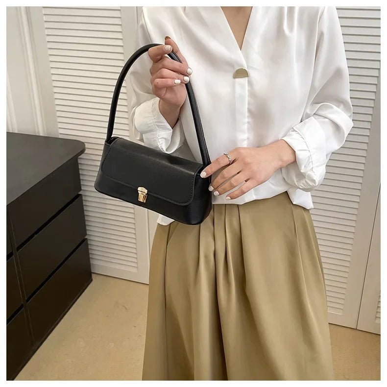 Women's Shoulder Bag Handbag Retro Underarm Bag Fashion Simple Solid Color New Hand Shoulder Bag 