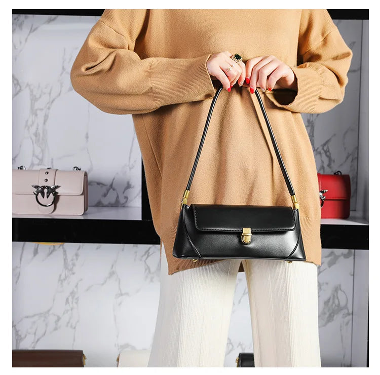 Armpit bag retro niche design high-end solid color one-shoulder portable genuine leather women's bag spring and summer versatile 