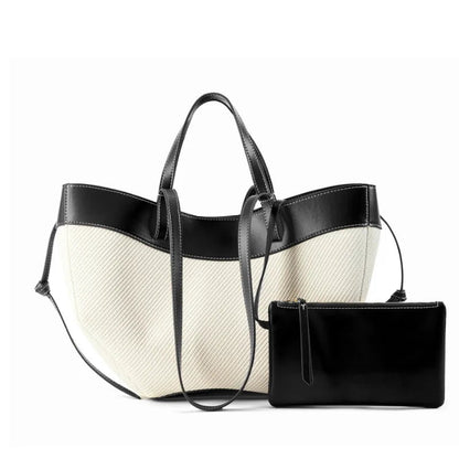 Motingsome Summer Tote Bag Woman Holiday Handbag Luxury Designer Bags Cotton Fabric with Cow Leather Shoulder Purses 2025 New 