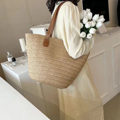 Women's Large Capacity Shoulder Bag Summer Straw Woven Basket Handbag Fashion Female Luxury Designer Beach Bag Bali Shopper Tote 