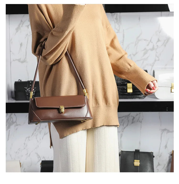 Armpit bag retro niche design high-end solid color one-shoulder portable genuine leather women's bag spring and summer versatile 