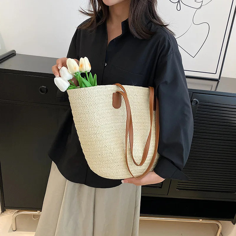 Women's Large Capacity Shoulder Bag Summer Straw Woven Basket Handbag Fashion Female Luxury Designer Beach Bag Bali Shopper Tote 