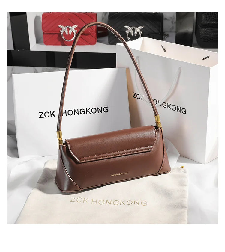 Armpit bag retro niche design high-end solid color one-shoulder portable genuine leather women's bag spring and summer versatile 