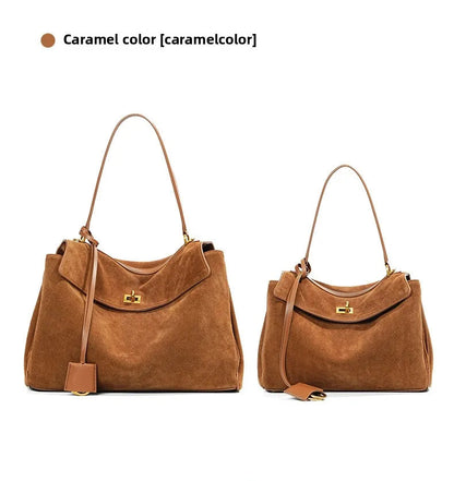 Rodeo bag women's genuine leather Kelly tote bag frosted cowhide large capacity single shoulder hand-held armpit bag 