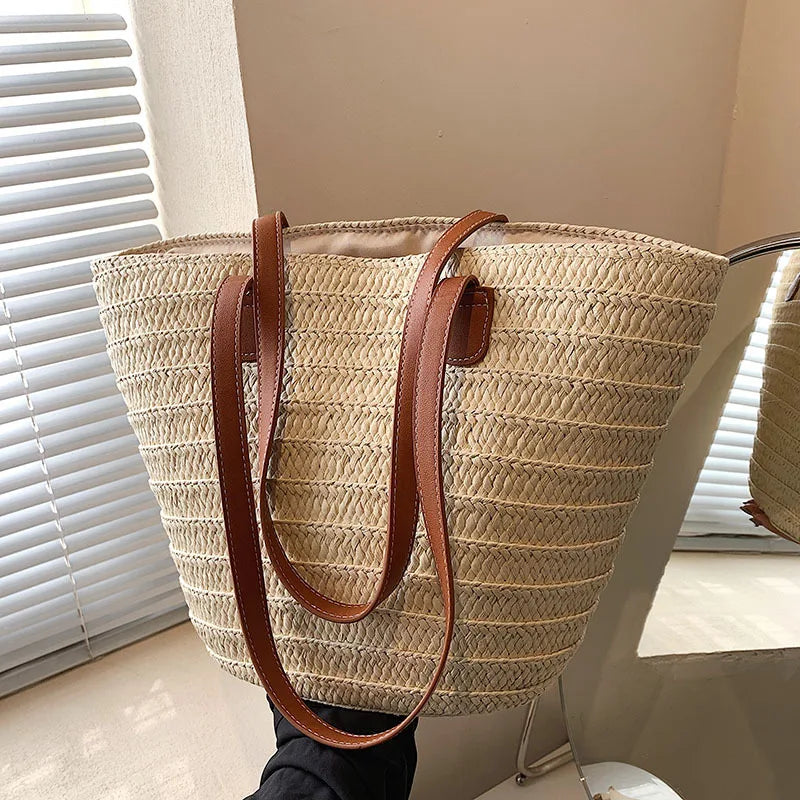 Women's Large Capacity Shoulder Bag Summer Straw Woven Basket Handbag Fashion Female Luxury Designer Beach Bag Bali Shopper Tote 