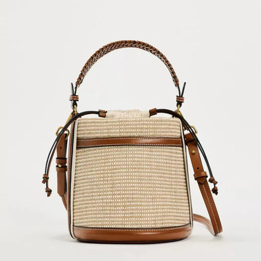 Fashion Straw Bucket Bag Weave Women Handbags Designer Panelled Shoulder Crossbody Bags Casual Summer Beach Small Tote Purses 