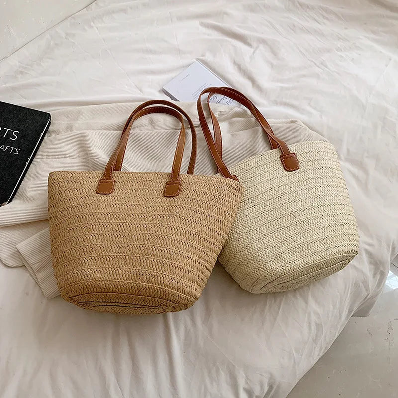 Women's Large Capacity Shoulder Bag Summer Straw Woven Basket Handbag Fashion Female Luxury Designer Beach Bag Bali Shopper Tote 