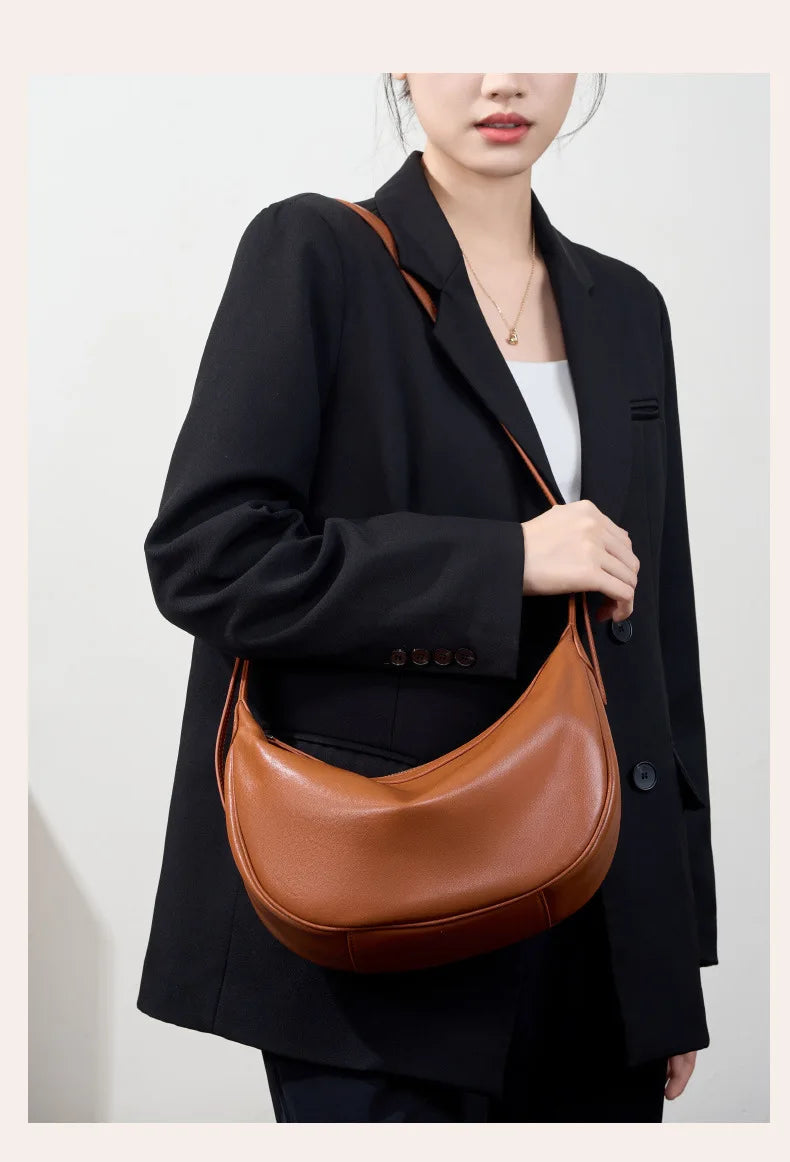 Motingsome Hobo Bag Woman Genuine Leather Handbag 2025 New Vegetable-tanned Cowhide Purses Large-capacity Niche Underarm Bags 