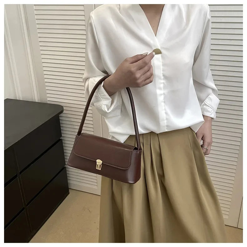 Women's Shoulder Bag Handbag Retro Underarm Bag Fashion Simple Solid Color New Hand Shoulder Bag 
