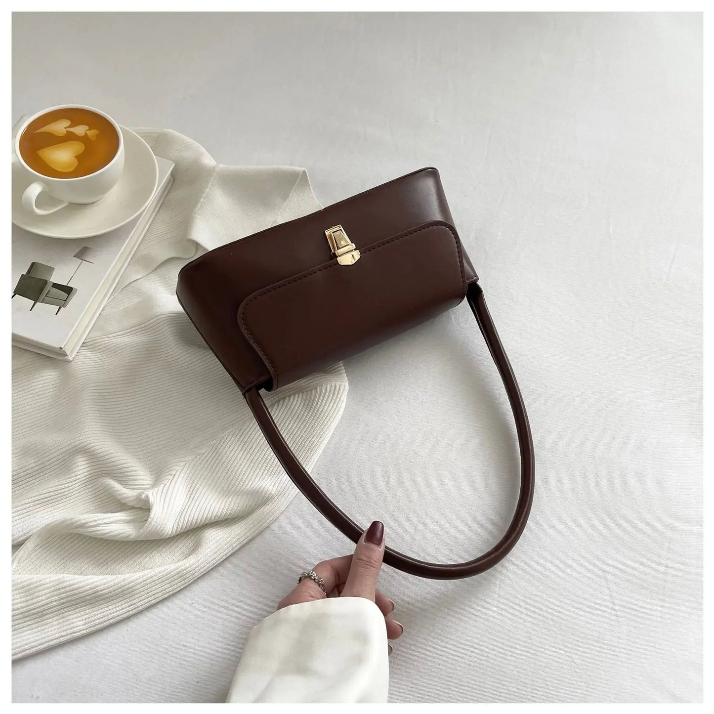 Women's Shoulder Bag Handbag Retro Underarm Bag Fashion Simple Solid Color New Hand Shoulder Bag 