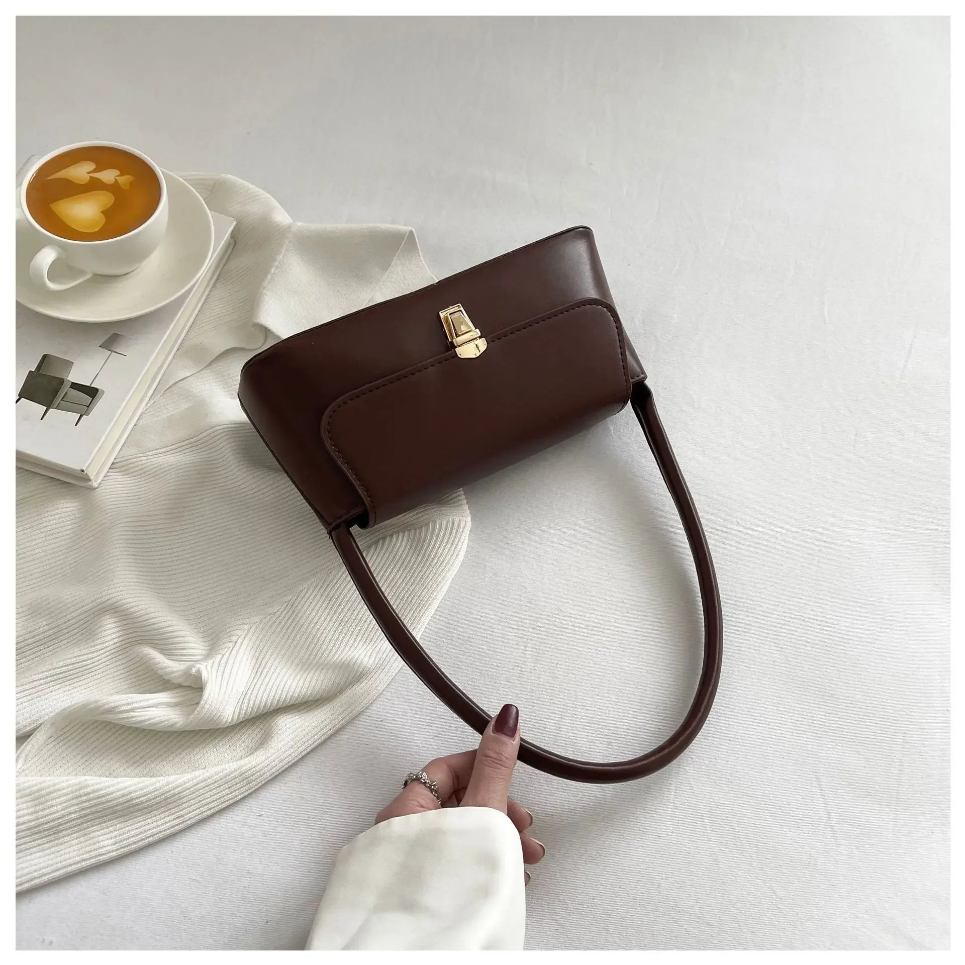Women's Shoulder Bag Handbag Retro Underarm Bag Fashion Simple Solid Color New Hand Shoulder Bag 