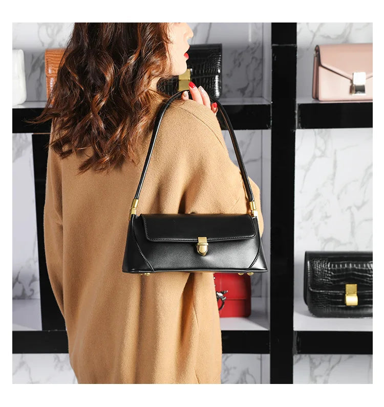 Armpit bag retro niche design high-end solid color one-shoulder portable genuine leather women's bag spring and summer versatile 
