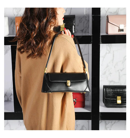 Armpit bag retro niche design high-end solid color one-shoulder portable genuine leather women's bag spring and summer versatile 