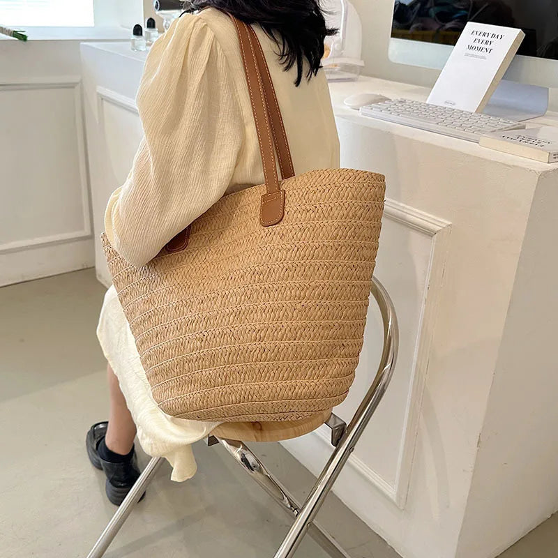 Women's Large Capacity Shoulder Bag Summer Straw Woven Basket Handbag Fashion Female Luxury Designer Beach Bag Bali Shopper Tote 
