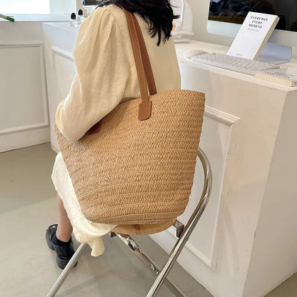 Women's Large Capacity Shoulder Bag Summer Straw Woven Basket Handbag Fashion Female Luxury Designer Beach Bag Bali Shopper Tote 