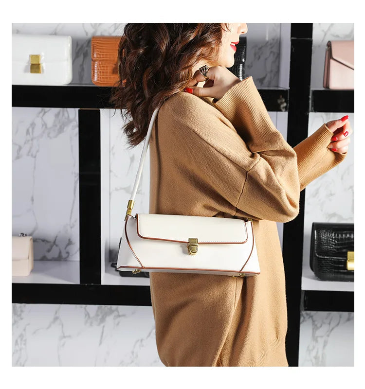 Armpit bag retro niche design high-end solid color one-shoulder portable genuine leather women's bag spring and summer versatile 