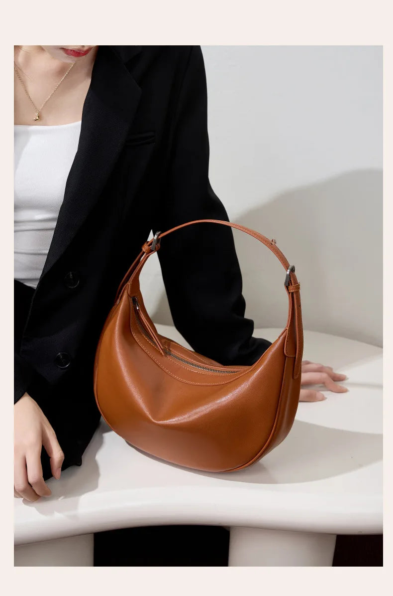 Motingsome Hobo Bag Woman Genuine Leather Handbag 2025 New Vegetable-tanned Cowhide Purses Large-capacity Niche Underarm Bags 