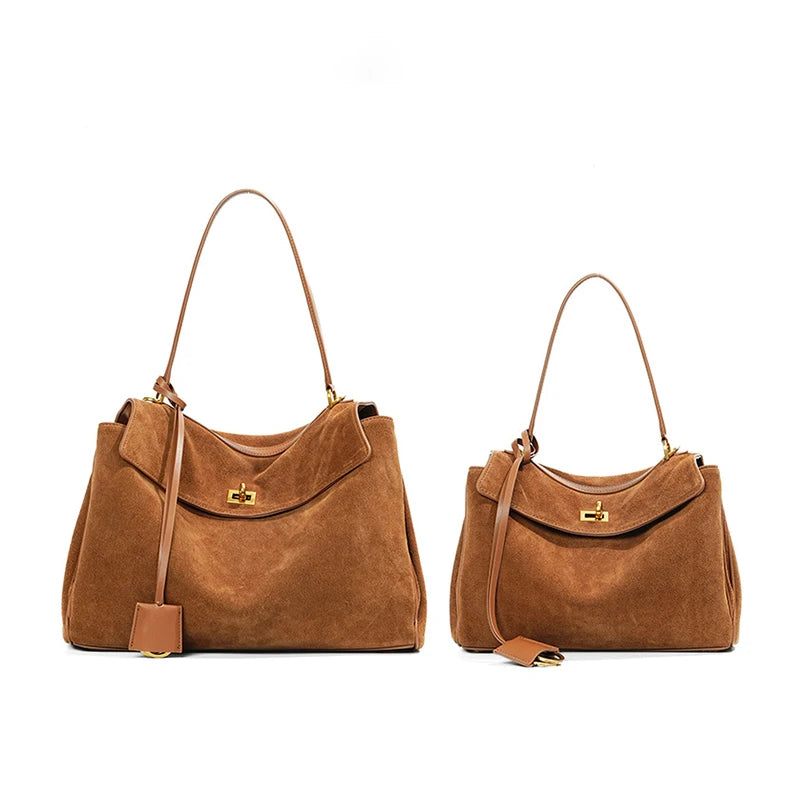 Rodeo bag women's genuine leather Kelly tote bag frosted cowhide large capacity single shoulder hand-held armpit bag 