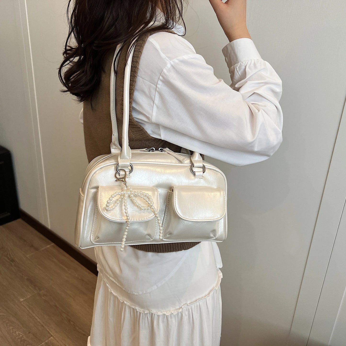 Fashionable Underarm Bow Bag for Women 2024 Korean Edition New Simple Leisure Pillow Bag Trendy Versatile Shoulder Bag 