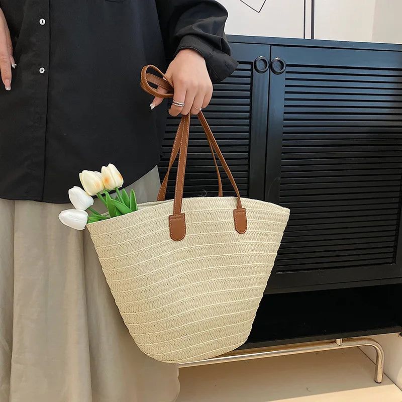 Women's Large Capacity Shoulder Bag Summer Straw Woven Basket Handbag Fashion Female Luxury Designer Beach Bag Bali Shopper Tote 