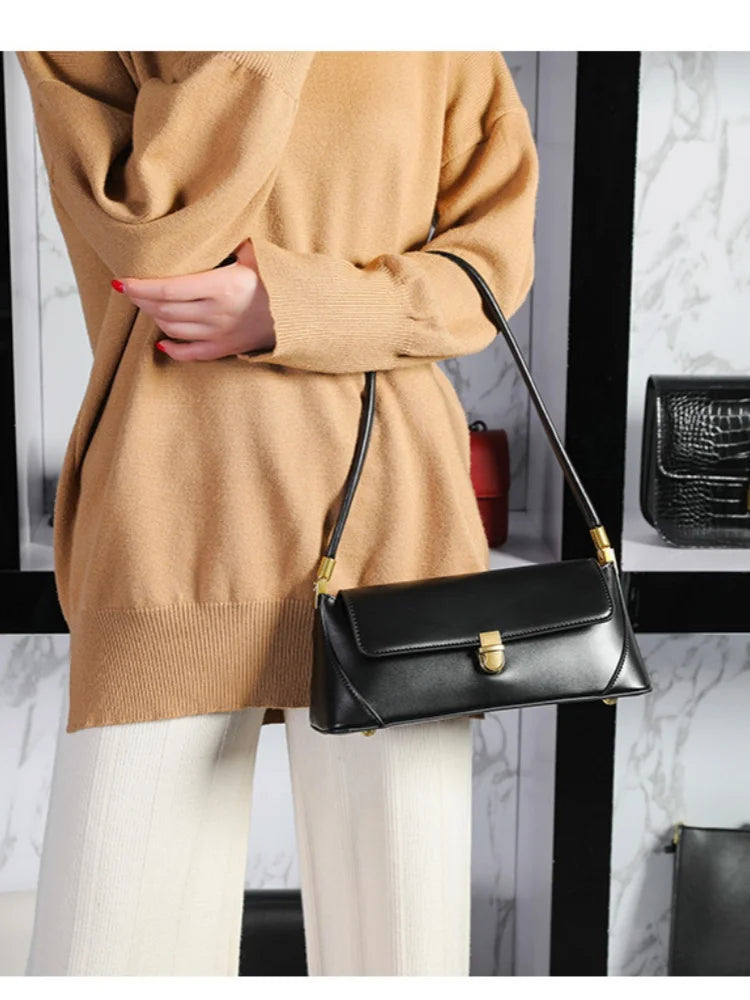 Armpit bag retro niche design high-end solid color one-shoulder portable genuine leather women's bag spring and summer versatile 
