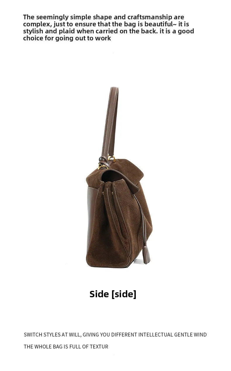 Rodeo bag women's genuine leather Kelly tote bag frosted cowhide large capacity single shoulder hand-held armpit bag 