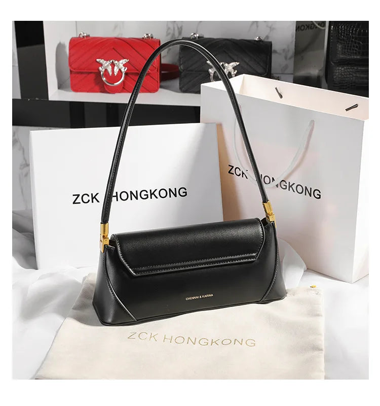 Armpit bag retro niche design high-end solid color one-shoulder portable genuine leather women's bag spring and summer versatile 