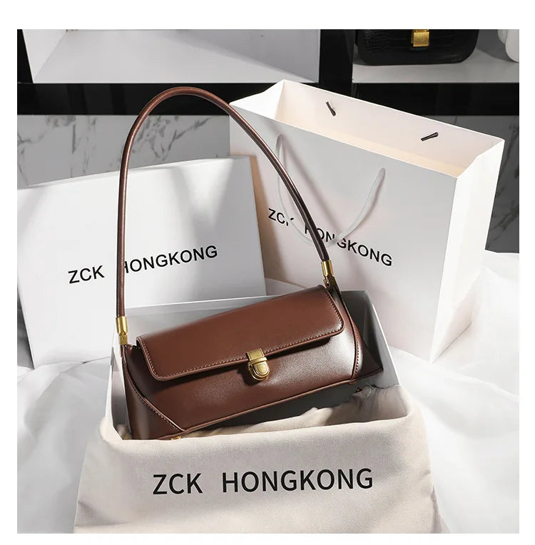 Armpit bag retro niche design high-end solid color one-shoulder portable genuine leather women's bag spring and summer versatile 