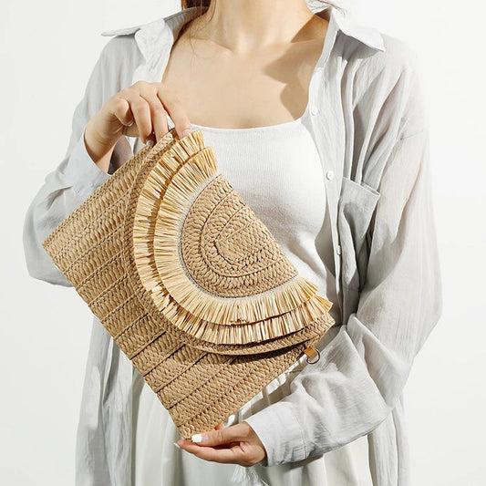 Raffia Straw Weaven Bags Fashion Ladies Wrist Clutches Summer Women Shoulder Crossbody Bags Handmade Handbags Purse Beach Bag 