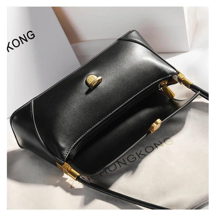 Armpit bag retro niche design high-end solid color one-shoulder portable genuine leather women's bag spring and summer versatile 