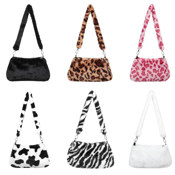 Chic Leopard Plush Shoulder Bag